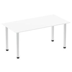 Impulse 1600mm Straight Table White Top Brushed Aluminium Post Leg