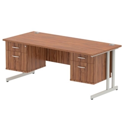Impulse 1800 x 800mm Straight Desk Walnut Top Silver Cantilever Leg 2 x 2 Drawer Fixed Pedestal
