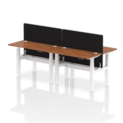 Air Back-to-Back 1200 x 600mm Height Adjustable 4 Person Bench Desk Walnut Top CP White Frame with Black Straight Screen
