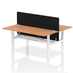 Air Back-to-Back 1800 x 800mm Height Adjustable 2 Person Bench Desk Oak Top CP White Frame with Black Straight Screen