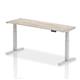 Air 1800 x 600mm Height Adjustable Desk Grey Oak Top Cable Ports Silver Leg