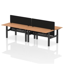 Air Back-to-Back 1600 x 800mm Height Adjustable 4 Person Bench Desk Oak Top CP Black Frame with Black Straight Screen
