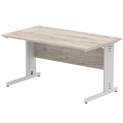 Impulse 1400 x 800mm Straight Desk Grey Oak Top Silver Cable Managed Leg