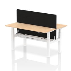 Air Back-to-Back 1600 x 600mm Height Adjustable 2 Person Bench Desk Maple Top CP White Frame with Black Straight Screen