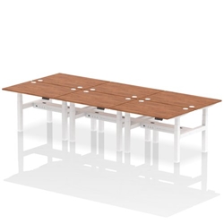 Air Back-to-Back 1200 x 800mm Height Adjustable 6 Person Bench Desk Walnut Top CP White Frame