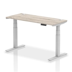 Air 1400 x 600mm Height Adjustable Desk Grey Oak Top Cable Ports Silver Leg