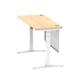Air 1400 x 600mm Height Adjustable Desk Maple Top Cable Ports White Leg With White Steel Modesty Panel