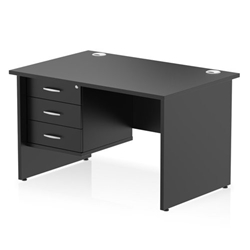 Impulse 1200 x 800mm Straight Office Desk Black Top Panel End Leg Workstation 1 x 3 Drawer Fixed Pedestal