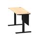 Air 1400 x 600mm Height Adjustable Desk Maple Top Cable Ports Black Leg With Black Steel Modesty Panel
