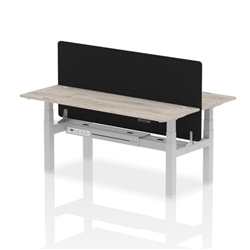 Air Back-to-Back 1800 x 600mm Height Adjustable 2 Person Bench Desk Grey Oak Top CP Silver Frame with Black Straight Screen