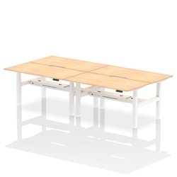 Air Back-to-Back 1600 x 800mm Height Adjustable 4 Person Bench Desk Maple Top with Scalloped Edge White Frame