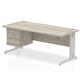 Impulse 1800 x 800mm Straight Desk Grey Oak Top Silver Cable Managed Leg 1 x 2 Drawer Fixed Pedestal