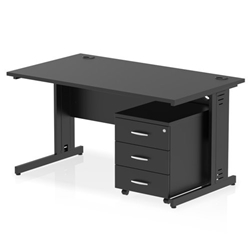 Impulse 1400 x 800mm Straight Office Desk Black Top Black Cable Managed Leg Workstation 3 Drawer Mobile Pedestal