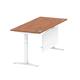 Air 1800 x 800mm Height Adjustable Desk Walnut Top Cable Ports White Leg With White Steel Modesty Panel