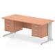Impulse 1800 x 800mm Straight Desk Beech Top Silver Cable Managed Leg 1 x 2 Drawer 1 x 3 Drawer Fixed Pedestal