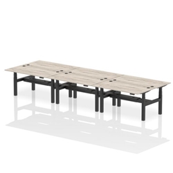 Air Back-to-Back 1600 x 800mm Height Adjustable 6 Person Bench Desk Grey Oak Top CP Black Frame