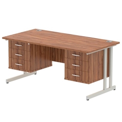 Impulse 1600 x 800mm Straight Desk Walnut Top Silver Cantilever Leg 2 x 3 Drawer Fixed Pedestal