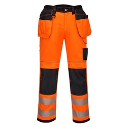 Portwest PW3 Hi Vis Holster Pocket Work Trousers 42 Orange/Blk Short