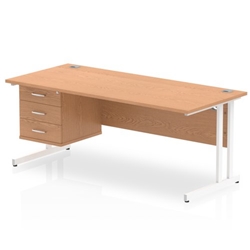 Impulse 1800 Rectangle White Cant Leg Desk OAK 1 x 3 Drawer Fixed Ped