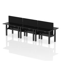 Air Back-to-Back 1200 x 600mm Height Adjustable 6 Person Bench Desk Black Top CP Black Frame with Black Straight Screen