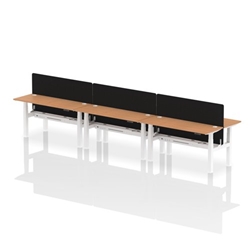 Air Back-to-Back 1600 x 600mm Height Adjustable 6 Person Bench Desk Oak Top CP White Frame with Black Straight Screen