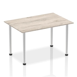 Impulse 1400mm Straight Table Grey Oak Top Brushed Aluminium Post Leg