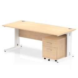Impulse 1800 x 800mm Straight Desk Maple Top White Cable Managed Leg with 2 Drawer Mobile Pedestal