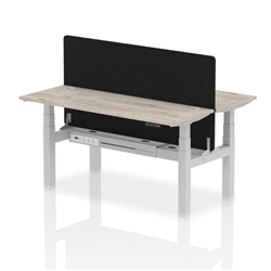 Air Back-to-Back 1600 x 600mm Height Adjustable 2 Person Bench Desk Grey Oak Top CP Silver Frame with Black Straight Screen