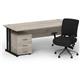 Impulse 1800 x 800 Black Cant Office Desk Grey Oak + 3 Dr Mobile Ped & Chiro Med Back Black W/Arms