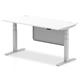 Air 1600 x 800mm Height Adjustable Desk White Top Cable Ports Silver Leg With Silver Steel Modesty Panel