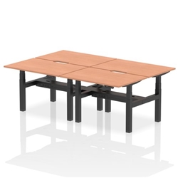 Air Back-to-Back 1200 x 800mm Height Adjustable 4 Person Bench Desk Beech Top with Scalloped Edge Black Frame