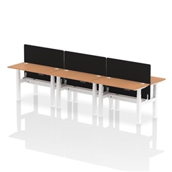 Air Back-to-Back 1200 x 600mm Height Adjustable 6 Person Bench Desk Oak Top CP White Frame with Black Straight Screen