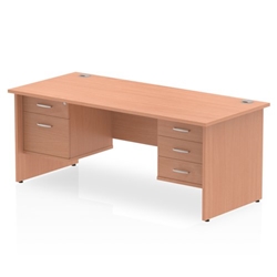 Impulse 1800 Rectangle Panel End Leg Desk Beech 1 x 2 Drawer 1 x 3 Drawer Fixed Ped