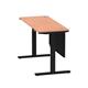 Air 1400 x 600mm Height Adjustable Desk Beech Top Cable Ports Black Leg With Black Steel Modesty Panel