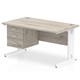 Impulse 1400 x 800mm Straight Desk Grey Oak Top White Cable Managed Leg with 1 x 3 Drawer Fixed Pedestal