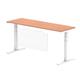Air 1800 x 600mm Height Adjustable Desk Beech Top Cable Ports White Leg With White Steel Modesty Panel