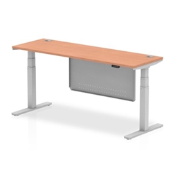 Air 1800 x 600mm Height Adjustable Desk Beech Top Cable Ports Silver Leg With Silver Steel Modesty Panel