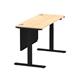 Air 1400 x 600mm Height Adjustable Desk Maple Top Cable Ports Black Leg With Black Steel Modesty Panel