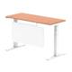 Air 1400 x 600mm Height Adjustable Desk Beech Top Cable Ports White Leg With White Steel Modesty Panel