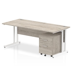 Impulse 1800 x 800mm Straight Desk Grey Oak Top White Cantilever Leg with 2 Drawer Mobile Pedestal