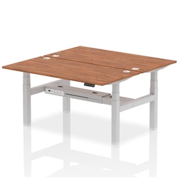 Air Back-to-Back 1600 x 800mm Height Adjustable 2 Person Bench Desk Walnut Top CP Silver Frame