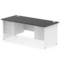 Impulse 1800 x 800mm Straight Office Desk Black Top White Panel End Leg with 2 x 3 Drawer Fixed Pedestal
