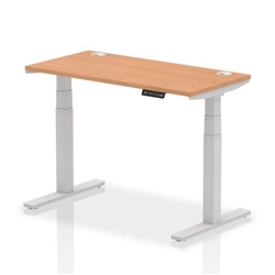 Air 1200 x 600mm Height Adjustable Desk Oak Top Cable Ports Silver Leg