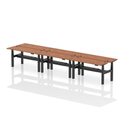 Air Back-to-Back 1600 x 600mm Height Adjustable 6 Person Bench Desk Walnut Top CP Black Frame