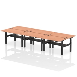 Air Back-to-Back 1400 x 800mm Height Adjustable 6 Person Office Bench Desk Beech Top with Cable Ports Black Frame