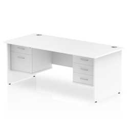 Impulse 1800 Rectangle Panel End Leg Desk WHITE 1 x 2 Drawer 1 x 3 Drawer Fixed Ped