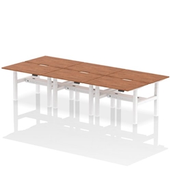 Air Back-to-Back 1200 x 800mm Height Adjustable 6 Person Bench Desk Walnut Top with Scalloped Edge White Frame