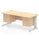 Impulse 1600 x 800mm Straight Desk Maple Top Silver Cable Managed Leg 1 x 2 Drawer 1 x 3 Drawer Fixed Pedestal