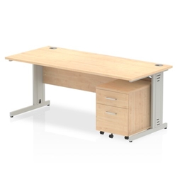 Impulse 1800 x 800mm Straight Desk Maple Top Silver Cable Managed Leg with 2 Drawer Mobile Pedestal