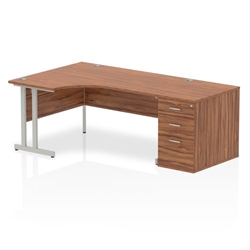 Impulse 1600 Left Hand Cantilever Workstation 800 Pedestal Bundle Walnut
